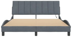 sötétszürke bársony ágykeret LED-es világítással 160 x 200 cm