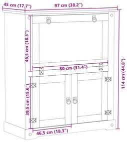 Corona tömör fenyőfa bortároló szekrény 97 x 45 x 114 cm