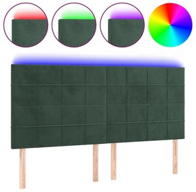 sötétzöld bársony LED-es fejtámla 180x5x118/128 cm