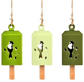 Madaras kerámia szélcsengő, olivazöld