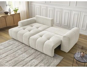 Fehér zsenília kinyitható-tárolóhelyes sarokkanapé (bal oldali-heverő résszel) Roxelane – Bobochic Paris