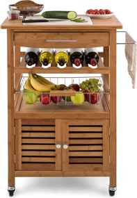 Klarstein Louisiana, tálalókocsi, konyhai kocsi, 5 szintes, fából készült szalvétatartó, mobil