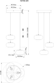 Globo 15744-3H - LED Csillár zsinóron QUINTARA 3xLED/6W/230V