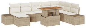 vidaXL Kert étkező szett párnával 9 pcs Beige és krém