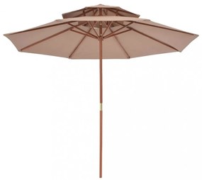 tópszínű kétszintes napernyő fa rúddal 270 cm