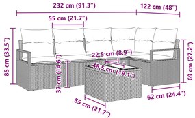 6 Részes Kerti Kanapé Szett Párnákkal Barna Műrattan, 2-Fős Kerti Kanapé Párnákkal Bézs Műrattan