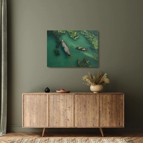 Üveg kép - Horgászok a folyón (70x50 cm)