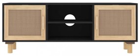 fekete fenyőfa és természetes rattan TV-szekrény 105x30x40 cm