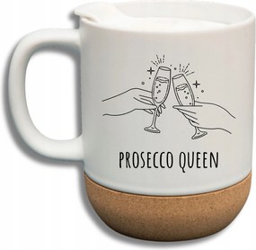 Fehér Bögre Fedéllel És Parafa Aljjal Ajándék Prosecco Queen