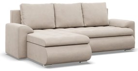 Tokio sarokkanapé, 2 ágyneműtartóval, bársony, baloldali, bézs