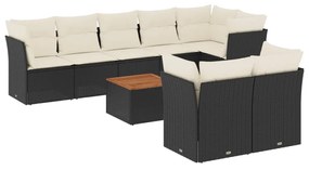 9 részes fekete polyrattan kerti ülőgarnitúra párnákkal