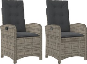vidaXL 2 db szürke polyrattan dönthető kerti szék párnákkal