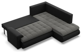 Tokio sarokkanapé, L alakú háttámlával, 2 ágyneműtartóval, bársony + műbőr, jobboldali, szürke - fekete