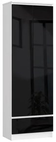 R60 2D1SZ Zárt polcos szekrény (fényes fekete/fehér)