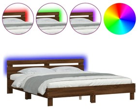 barna tölgy színű ágykeret fejtámlával és LED-del 180 x 200 cm