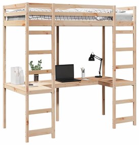 vidaXL Tetőtéri ágykeret Természetes 90 x 200 cm Tömör fenyőfa