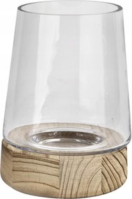 Üveg gyertyatartó 19 cm fa alap JK0244