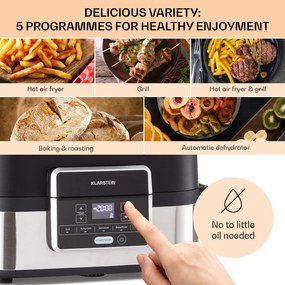 Klarstein Combo Air, forrólevegős fritőz grillel, 1500 W, 4,5 l grillkosár, 2,5 l sütőkosár, 5 program