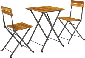 Outsunny 3 darabos Kert Bistro Szett, Kültéri Kert Szett 2 fő részére 2 Összecsukható Székkel és Kávézó Asztallal Akácia Fából és Acélból, Terasz Búto