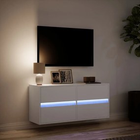 fehér falra szerelhető TV-szekrény LED-lámpákkal 100x31x45 cm