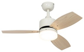Kültéri mennyezeti ventilátor fehér fa hatású lapátokkal 91,3 cm dimmelhető LED-del távirányítóval IP44 - Toledo