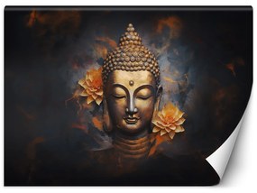 Gario Fotótapéta Arany Buddha és virágok Anyag: Vlies, Méret: 200 x 140 cm