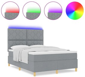 Box Spring Ágy Matraccal &amp; LED Fény Szürke 140x200 cm Szövet
