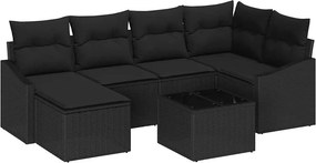vidaXL Kanapé Szett párnával 7 pcs Fekete polirattan
