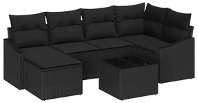 vidaXL Kanapé Szett párnával 7 pcs Fekete polirattan