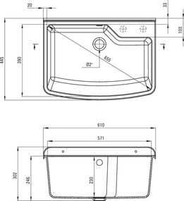 Deante Garden, polipropilén kifolyó 610x445x302 mm B/O, 2" + szifon, 1kamrás, szürke, ZYT_310B