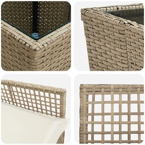 3 darabos Kert Bistro Szett párnákkal Bézs Poly Rattan