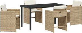 vidaXL Kert étkező szett párnával 5 pcs Bézs polirattan