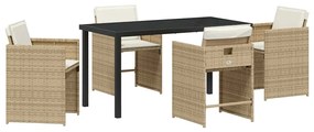 vidaXL Kert étkező szett párnával 5 pcs Bézs polirattan