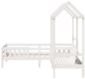 fehér tömör fenyőfa ágy és pad szett tetővel 100 x 200 cm