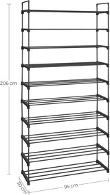 SONGMICS cipőtartó állvány 30 × 94 × 206 cm, fekete színben