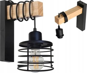 Fali lámpa fa Led túlnyúlás kábel lámpabúra 1xE27 Loft Fekete