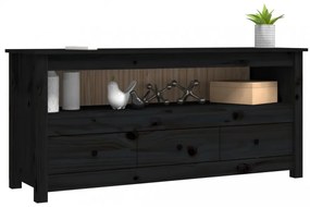 fekete tömör fenyőfa TV-szekrény 114 x 35 x 52 cm
