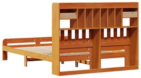 barna tömör fenyőfa könyvespolcos ágy matrac nélkül 150 x 200cm