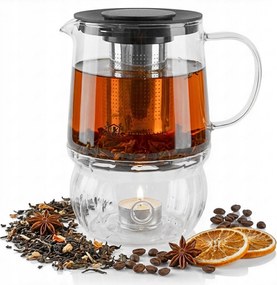Teáskanna Üveg Hőálló Teafőző Melegítővel 1000ML