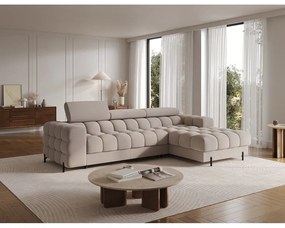 Bézs bársony kinyitható-tárolóhelyes sarokkanapé (jobb oldali-heverő résszel) Felro – ELTAP