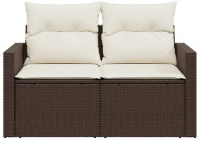 2 személyes barna polyrattan kerti kanapé párnával
