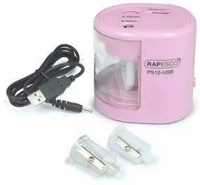 Hegyező, kétlyukú, asztali, elemes, USB töltővel, RAPESCOPS12-USB, világos rózsaszín (IR1446)