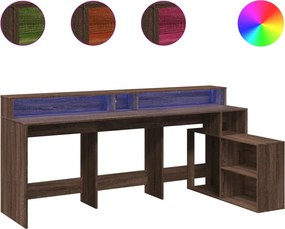 vidaXL barna tölgy színű szerelt fa íróasztal LED-ekkel 200x104x91 cm
