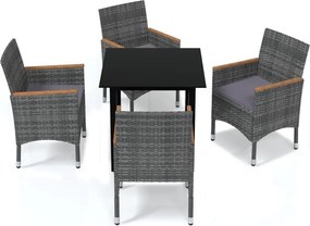 vidaXL 5 részes szürke polyrattan kerti étkezőgarnitúra párnákkal