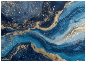 Üveg kép - Kék-arany absztrakt márvány (70x50 cm)