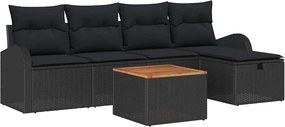 vidaXL Kerti Kanapé Szett párnával tárolóval 6 pcs Fekete Poli rattan
