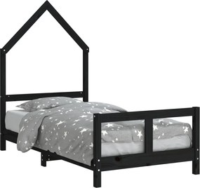 vidaXL fekete tömör fenyőfa gyerekágykeret 80 x 160 cm