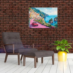 Üveg kép - Rózsaszín part menti út (70x50 cm)