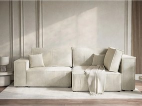 Krémszínű zsenília kinyitható-tárolóhelyes sarokkanapé (jobb oldali-L alakú) Tonga – Maison de Rêve