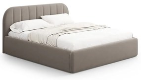 Világosbarna kárpitozott ágyneműtartós franciaágy ágyráccsal 180x200 cm Juno – Windsor &amp; Co Sofas